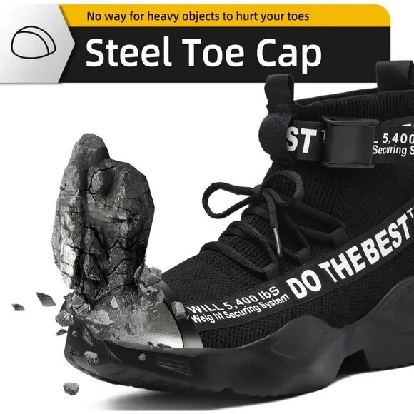 Unisex Black Comfortable Lightweight Safety Sneakers for Industrial Work